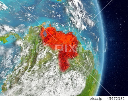 Orbit view of Venezuela in red Orbit view of Venezuela in red 45472382
