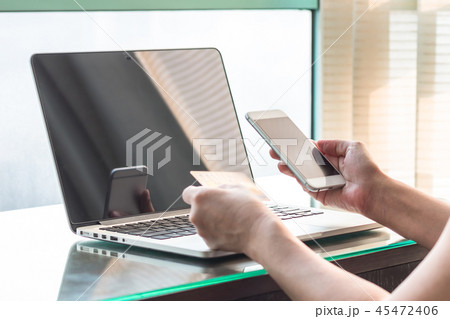 Online banking payment with credit card paying 45472406