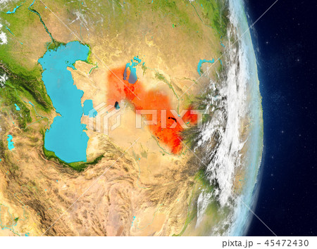 Orbit view of Uzbekistan in red 45472430
