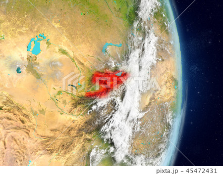 Orbit view of Kyrgyzstan in red Orbit view of Kyrgyzstan in red 45472431