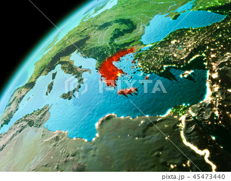 Greece from space in evening Greece from space in evening 45473440