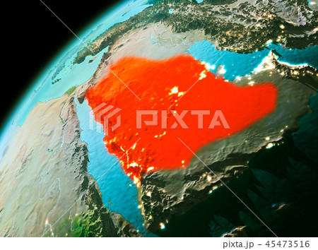 Saudi Arabia from space in evening 45473516