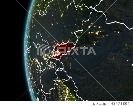 Kyrgyzstan from space at night 45473804