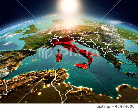 Italy in sunrise from orbit 45474606