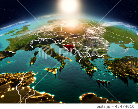 Bosnia and Herzegovina in sunrise from orbit Bosnia and Herzegovina in sunrise from orbit 45474610