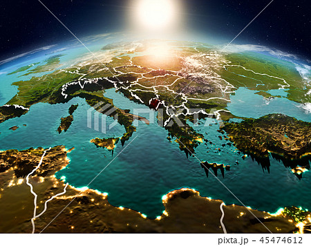 Montenegro in sunrise from orbit 45474612