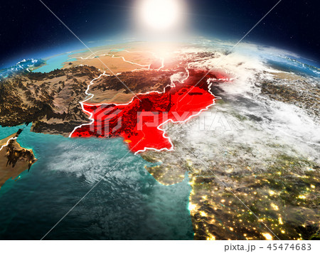Pakistan in sunrise from orbit 45474683