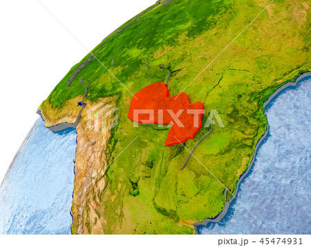 Map of Paraguay in red on globe 45474931