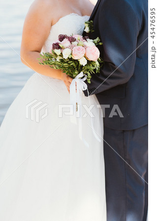 bride and groom on the background of the river 45476595