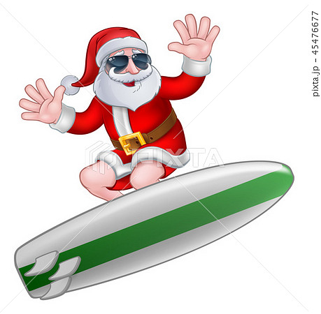 Cool Christmas Santa In Shades Surfingのイラスト素材