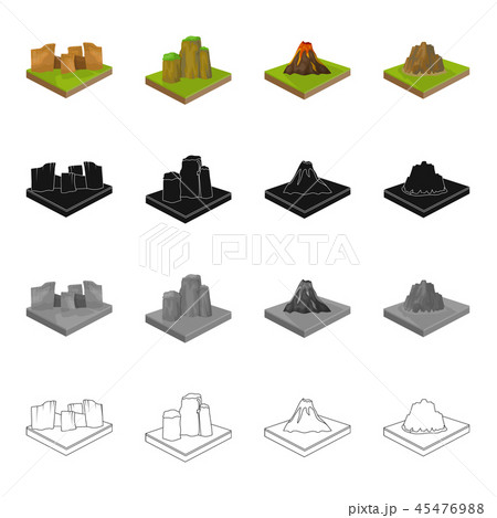 Mountain, hill, plain, and other web icon in cartoon style. Ecology, relief, mount icons in set 45476988