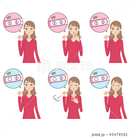 妊娠検査薬を使用する女性セットのイラスト素材