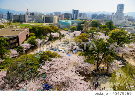 小倉城桜まつり天守閣からの眺め 福岡県北九州市 の写真素材