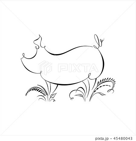 Drawing of pig silhouette made in one line Drawing of pig silhouette made in one line 45480043