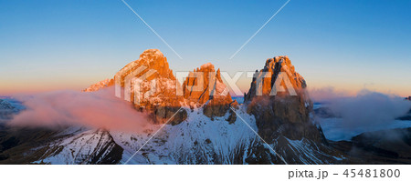 Beautiful Dolomites peaks panoramic view 45481800
