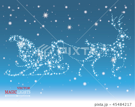 Glow light effect. Star burst with sparkles. Sleigh. Deer. Santa Claus. 45484217