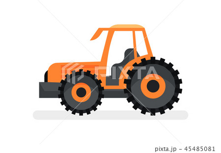 Orange tractor with large wheels. Agricultural vehicle. Farm equipment. Heavy machinery. Flat vector 45485081