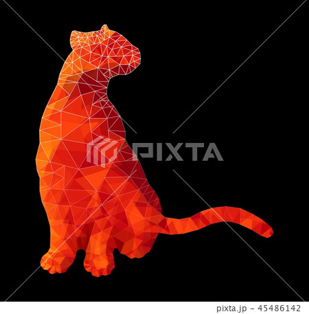 Poly animal cat sitting in red rubypolygonal... - Stock Illustration  [45486142] - PIXTA