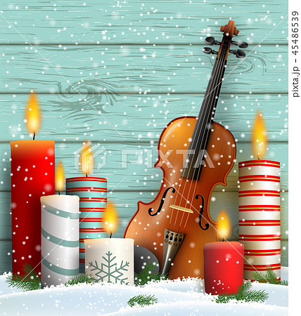 Christmas Theme With Violin And Burning Candlesのイラスト素材 [45486539] - PIXTA