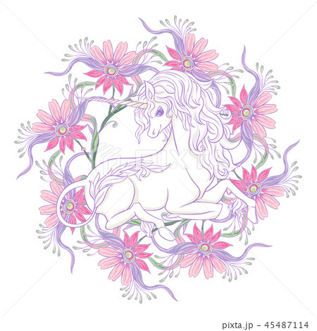 Unicorn and fantastic vintage flowers. Unicorn and fantastic vintage flowers. 45487114