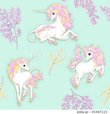 Seamless Pattern Background With Unicornのイラスト素材 45487115