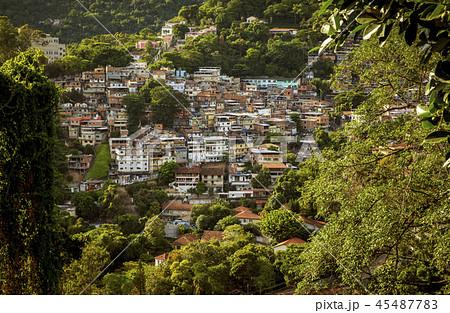 Aerial view of Favela in Cosme Velho in Rio 45487783