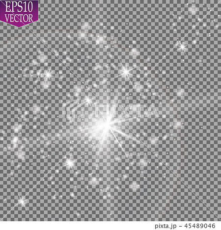 Set of golden glowing lights effects isolated on transparent background. Sun flash with rays and 45489046