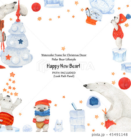 Polar Bear New Year Instagram Greeting Frameのイラスト素材