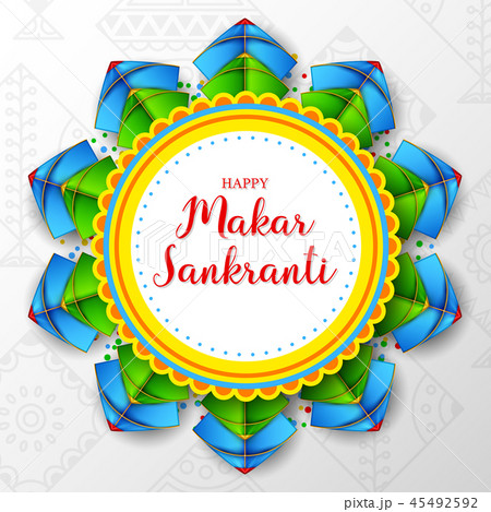 Makar sankranti greeting card with round paper and 45492592