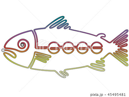 ヤマメのワイヤーアート1 一筆書 のイラスト素材