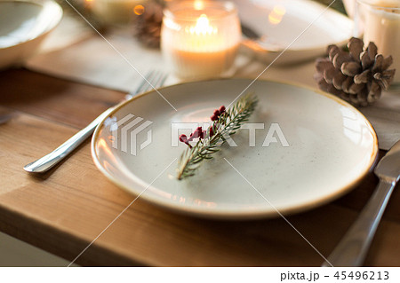 table setting for christmas dinner at home 45496213