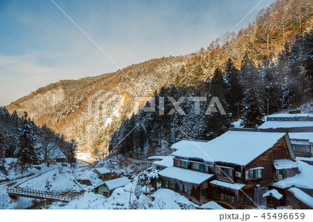 country houses and forest hills in winter, japan country houses and forest hills in winter, japan 45496659