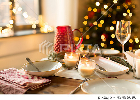 table served for christmas dinner at home 45496696
