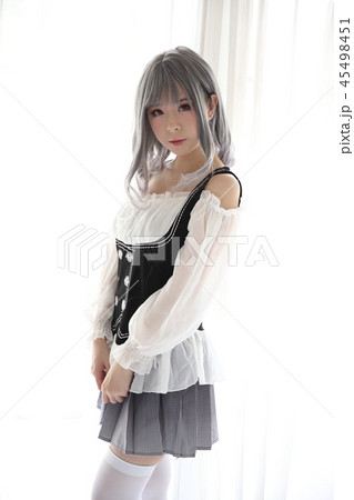 Portrait beautiful asian girl indoor white room 45498451