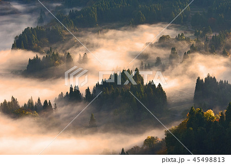 雲海と霧模様と里山 45498813