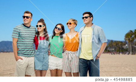 happy friends over venice beach background 45498885