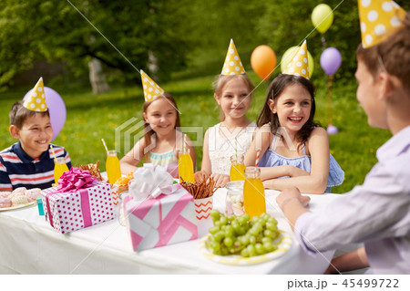 happy kids on birthday party at summer garden happy kids on birthday party at summer garden 45499722