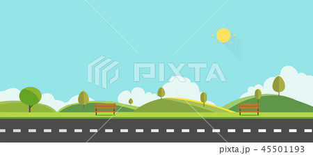 Public park with bench with sky background   45501193