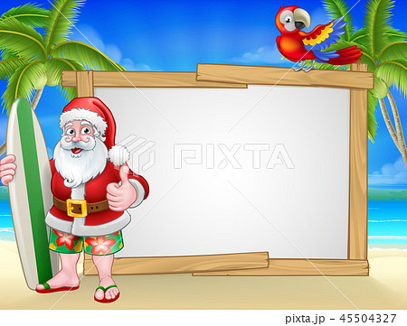 Santa Claus Surf Beach Christmas Background Signのイラスト素材