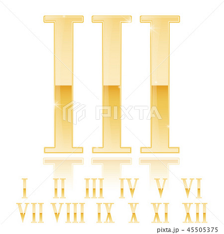 Roman numeral Three - Third. Golden 3d sign 45505375