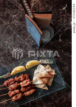 Spicy pork barbecue skewer grill pineapple Papadum 45506264