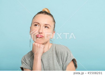 thoughtful woman pout duckface facial expression thoughtful woman pout duckface facial expression 45508201