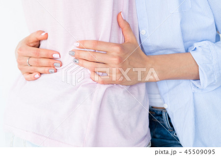 woman hand hug man behind safety loving protection woman hand hug man behind safety loving protection 45509095