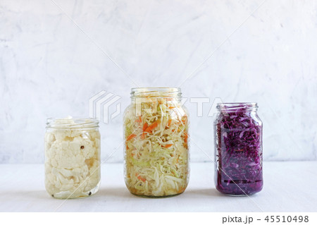 Jars with various sauerkraut 45510498