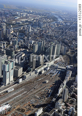 品川駅付近を空撮の写真素材 4551