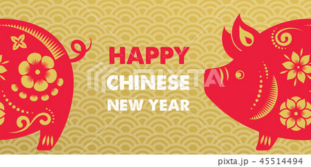 Happy Chinese new year 2019, the year of pig. Vector banner, background 45514494