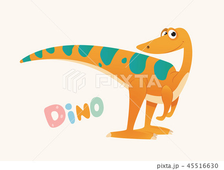 Cute Orange and Green Cartoon Baby Dino. Bright Colorful dinosaur. Childrens illustration. Isolated 45516630