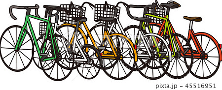 整列した自転車のイラスト素材
