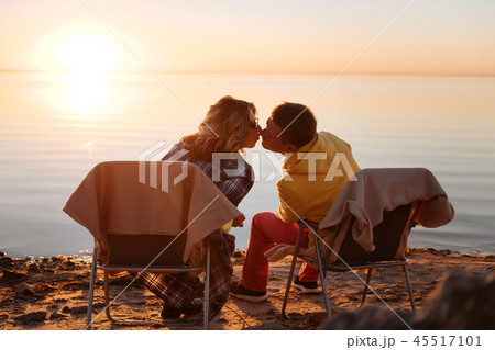 Young couple having a date at the sunset 45517101