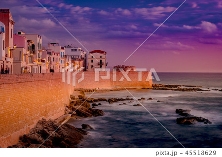 Night in the old town of Alghero, Sardinia, Italy 45518629